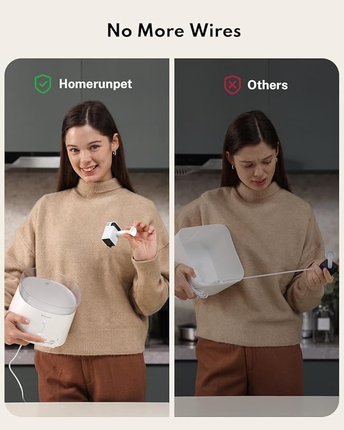 HomeRunPet Silent Cat Water Fountain, 68 oz/2L, Pet Fountain Wireless Pump, Dog Water Dispenser, Dual Mode, Quick Assembly & Easy-Clean, Filters Included