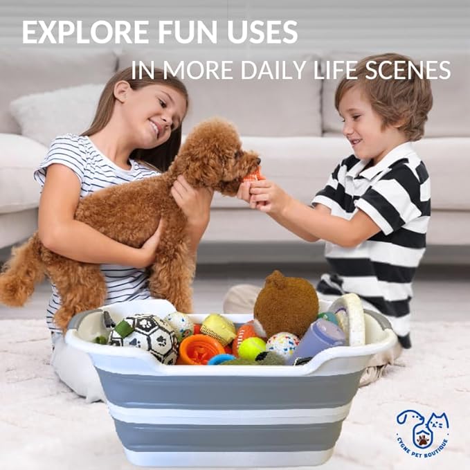 CYGNE Dog Bath Tub with Water Drain Plug, Collapsible Bathtub for Dog Washing and Grooming, Portable Foldable Space Saving Design for Pet Puppy Small Dogs Cats, BPA Free, Gray