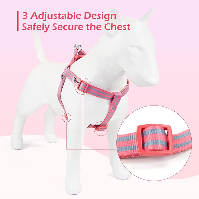 Stripe Step in Dog Harness for Small Dogs, Freedom Nylon Dog Halter Vests, Lightweight and Escape Proof Puppy Harness, Quick Fits for Small Medium and Large Dogs, Pink L