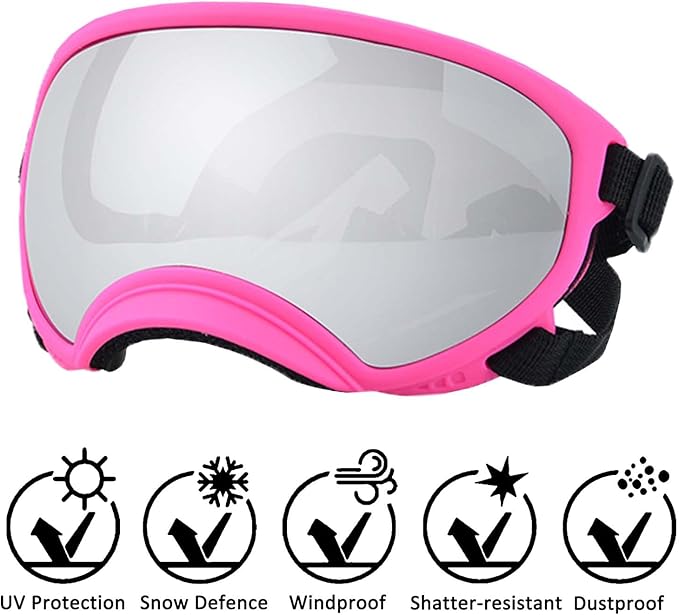 Medium Dog Sunglasses with Adjustable Strap UV Protection, Winproof Dog Puppy Sunglasses, Suitable for Medium Dog Pet Glasses, Dogs Eyes Protection,Soft Dog Goggles