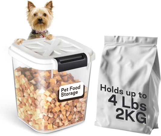 Pet Food Storage Container, 5 lbs Dog Cat Treat Storage Bin with Lid, Dry Food Storage for Dog Treats, Cat Food, Cereal, Rice, Birds (4 lbs) - White
