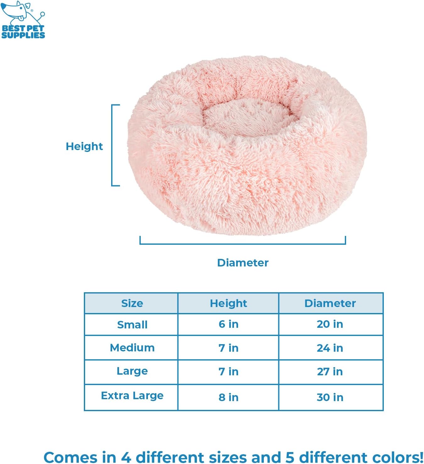 Best Pet Supplies Round Donut Dog Bed with Plush Faux Fur Fabric, Calming, Anti-Anxiety Cushion for Indoor Pets, Slip-Resistant Base, Soft Ergonomic Support - Pink, 20x20x6''