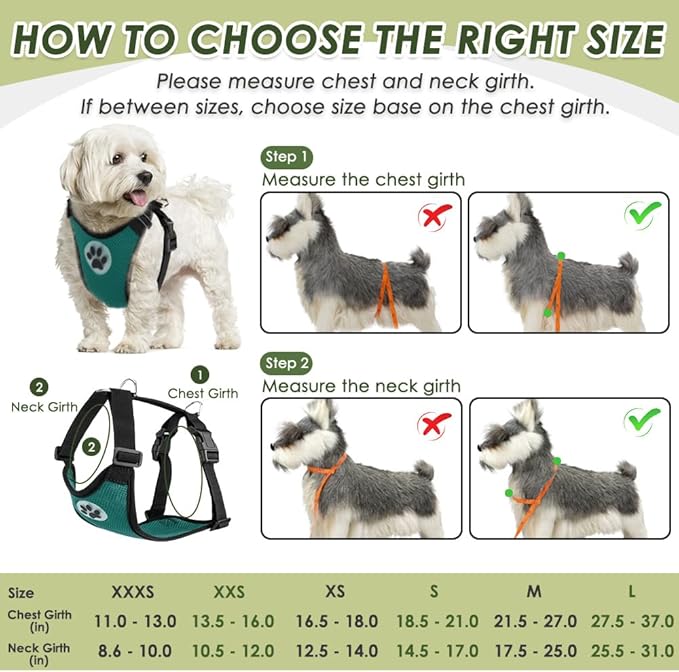 SlowTon Dog Seat Belt Harness for Car, Dog Car Harness Adjustable Mesh Breathable & Dog Seatbelt Safety Tether with Elastic Bungee for Small Medium Large Pets(Green, Double Clip, XXXS)