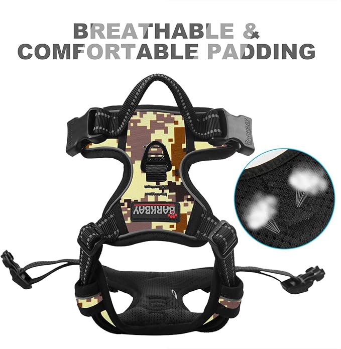 BARKBAY No Pull Dog Harness Front Clip Heavy Duty Reflective Easy Control Handle for Large Dog Walking(Desert camo,S)
