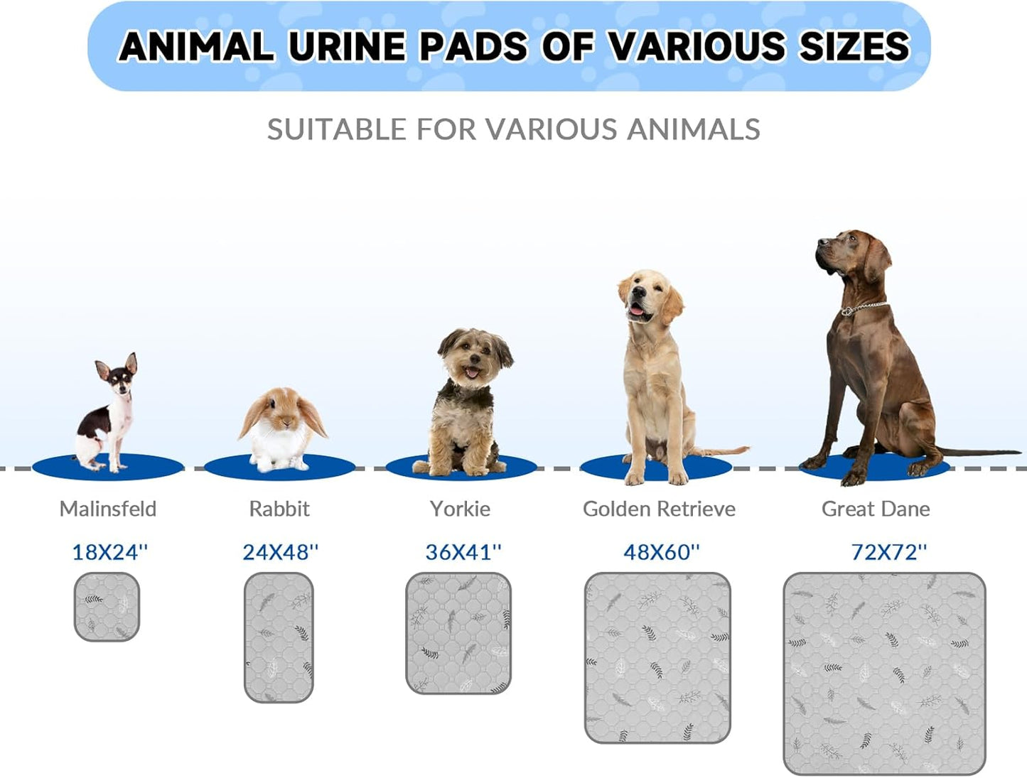 Sunheir Washable Pee Mats for Dogs - Large 48" x 48" 2-Pack Reusable Puppy Pads, Absorb Dog Mats, Whelping Pad, Non-Slip, Protects Urine Leakage (Light Grey, 48x48)