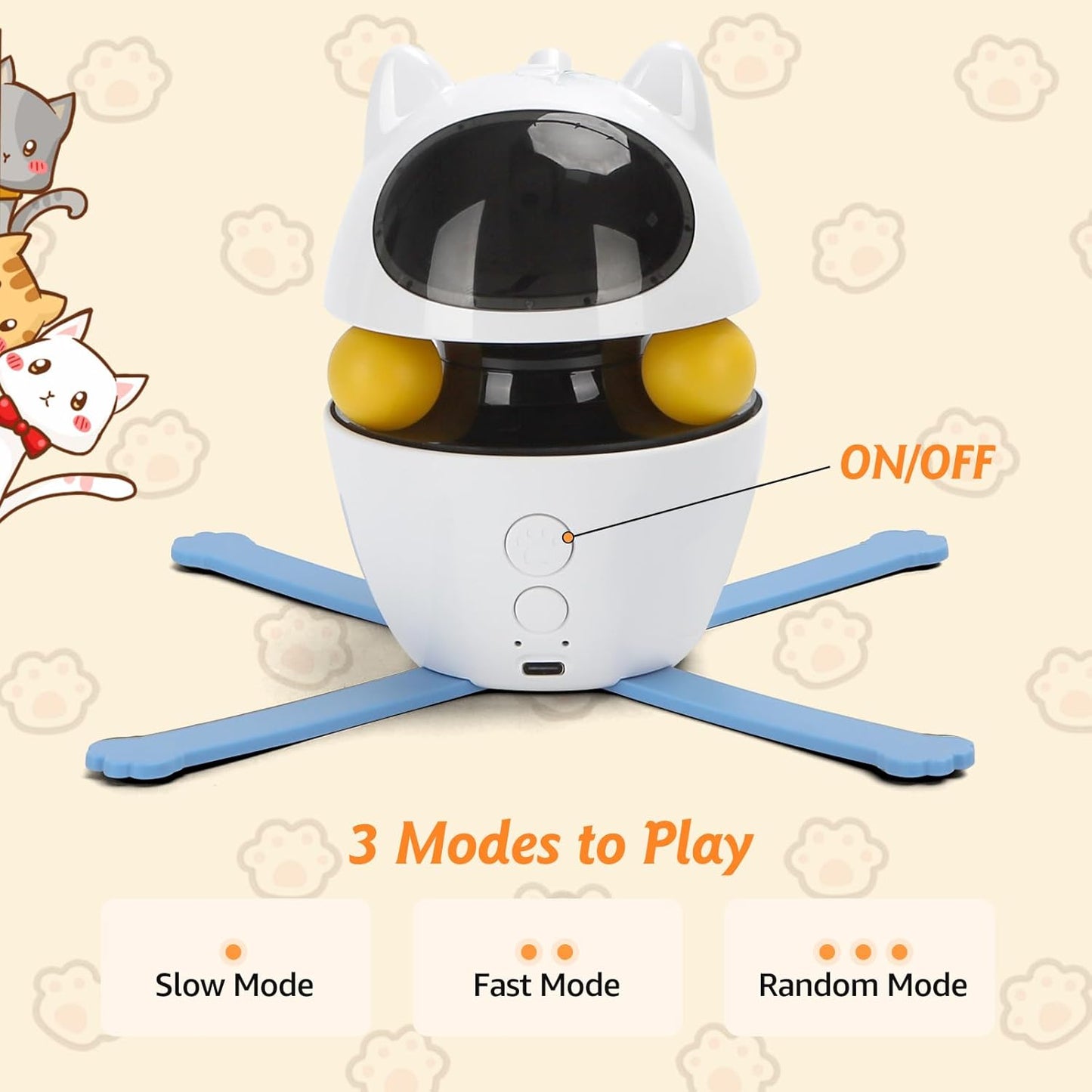 Nobleza 3-in-1 Cat Laser Toy with Feather Trackball, Rechargeable Pet Interactive Pointer Red Light Game, 3 Modes Random Trajectory Motion Activated Boredom Buster for Cat Self Play Home Indoor