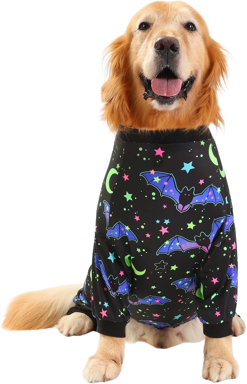 HDE Dog Pajamas One Piece Jumpsuit Lightweight Dog PJs Shirt for M-3XL Dogs Starry Bats - XL