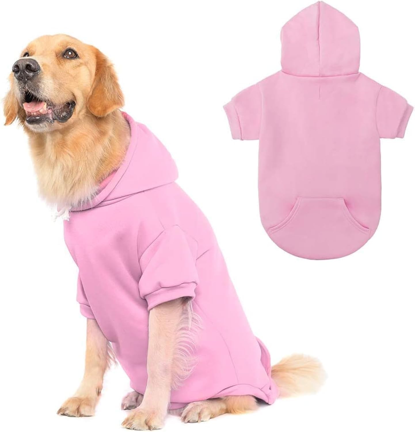 KOOLTAIL Basic Dog Hoodie - Soft and Warm Dog Hoodie Sweater with Leash Hole and Pocket, Dog Winter Coat, Cold Weather Clothes Sweatshirt for Small Medium Large Dogs Puppy Cat Boys Girls Pink L