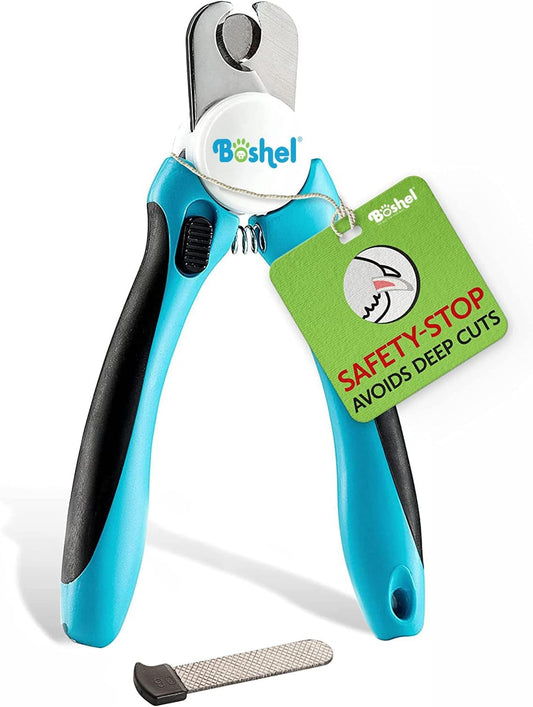 Dog Nail Clippers and Trimmer by Boshel - with Safety Guard to Avoid Over-Cutting Nails & Free Nail File - Razor Sharp Blades - Sturdy Non Slip Handles - for Safe, Professional at Home Grooming