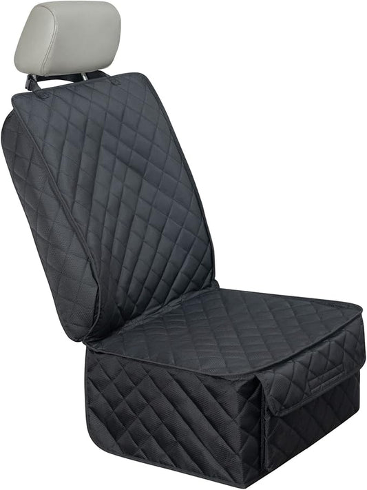 Waterproof Front Seat Cover Dog Car Seat Covers Nonslip and Full Protection with Side Flaps Fits Most Cars, Trucks, SUVs(Black, 1Pack)