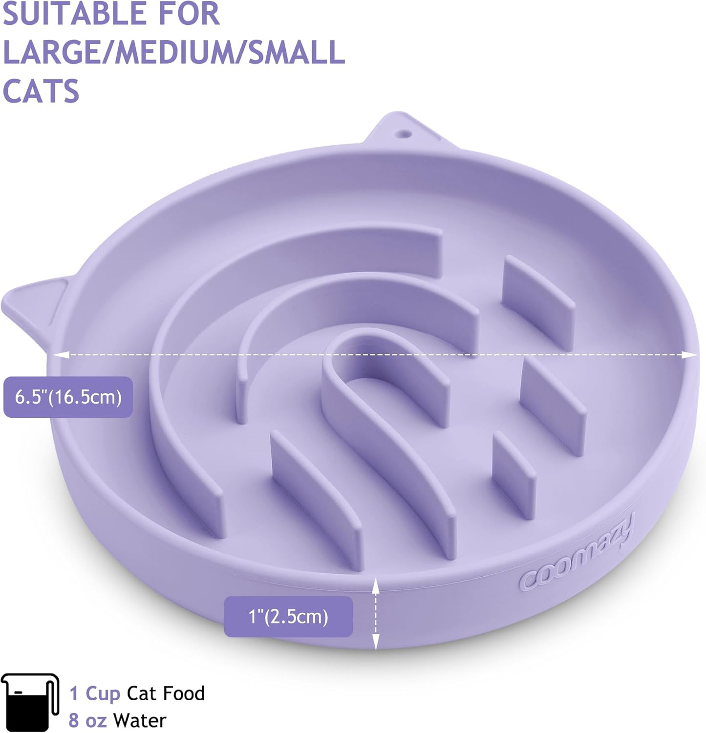 Coomazy Silicone Slow Feeder Dog Cat Bowls, Interactive Puzzle Toy for Pets Food Training, Keeps Dogs Cats Busy, Prevents Puppy Kitty Overeating (Purple, 1.4Cup)