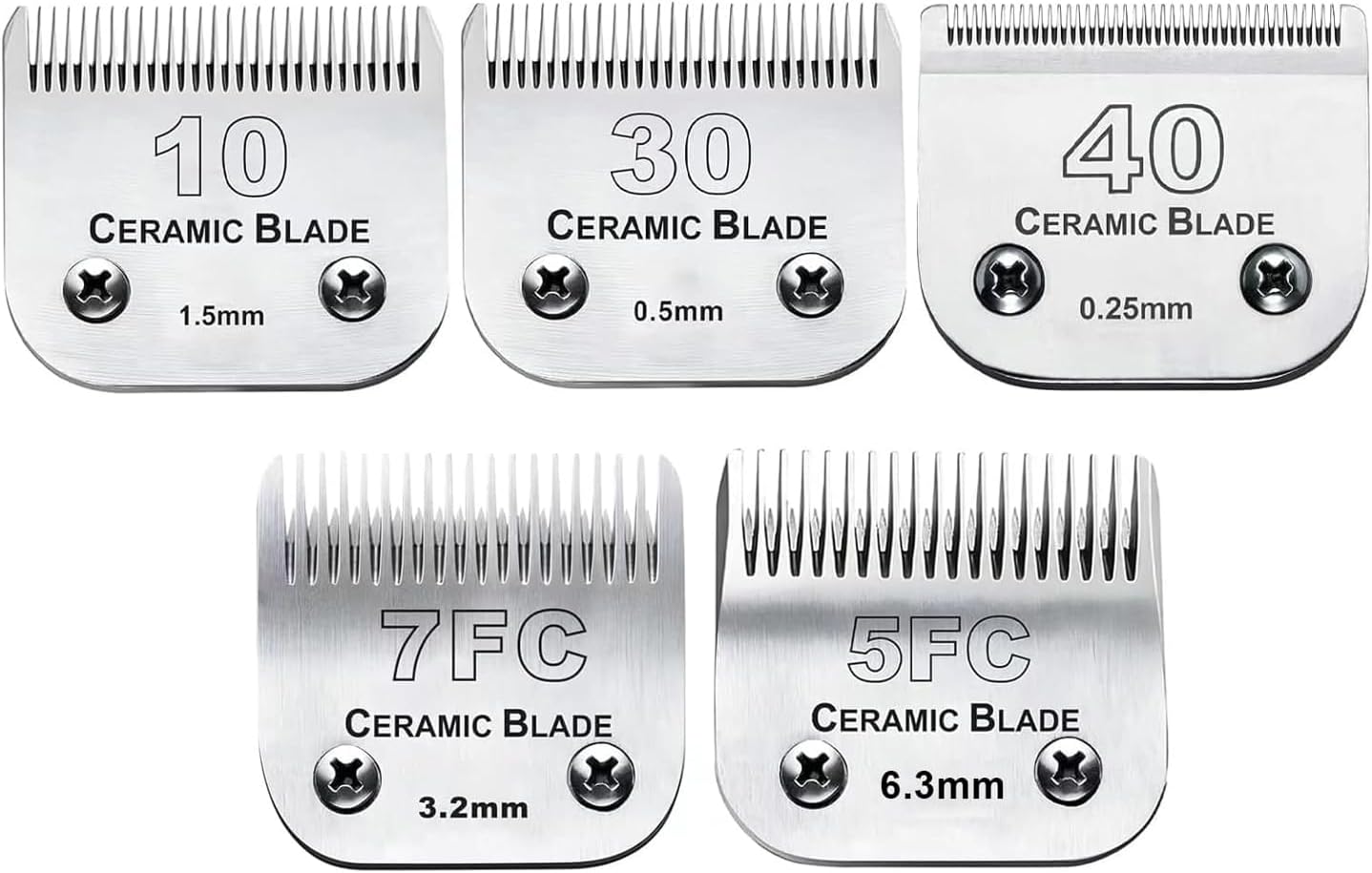 5PCS Dog Grooming Blades Compatible with Andis/Oster A5/Wahl KM Series Dog Clipper Blades Size:#10+30+40+5FC+7FC