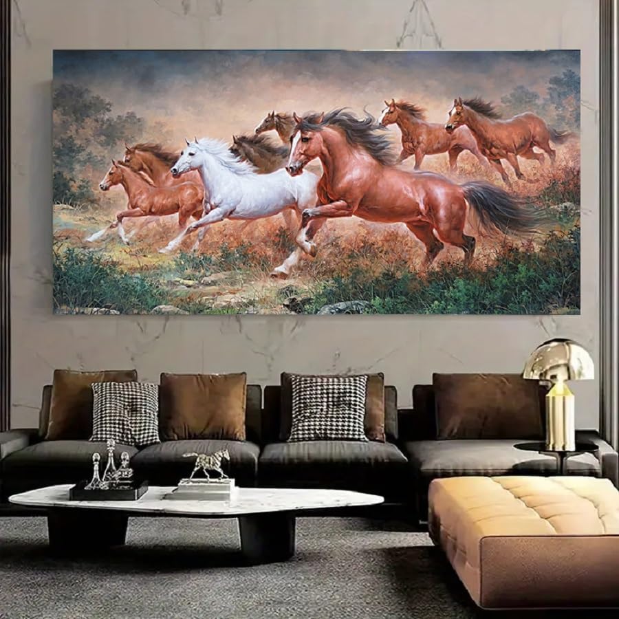 Yxbhhym Large Horse Wall Art Pictures Animal Canvas Prints Eight Running Horses Paintings Posters Horses Artwork for Wall Office Decor Living Room Home Decorations Framed Wall Art -20x40inches