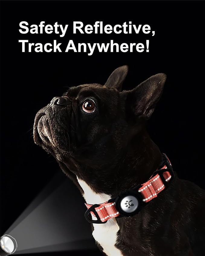 TagME Airtag Dog Collar,Waterproof Reflective Pet Collar with Airtag Holder,Soft Padded and Double D-Rings for Puppy,Baby Pink