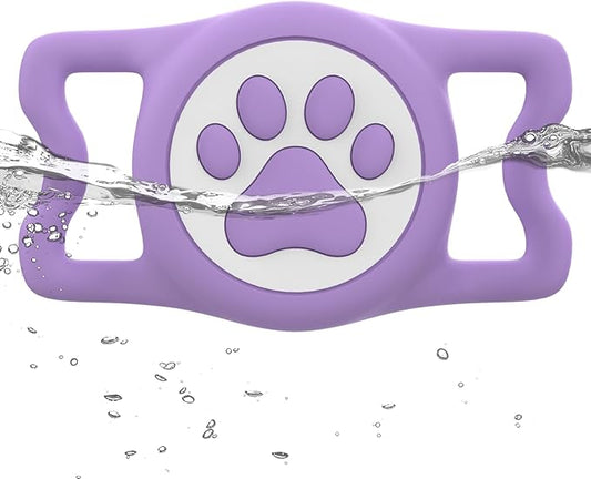 IP68 Waterpoof Dog Airtag Holder, Stretchy Silicone Full Body Covered Apple Air Tag Holder for Dog Cat Collar Fit All Width Collar (Purple, 1 Pack)