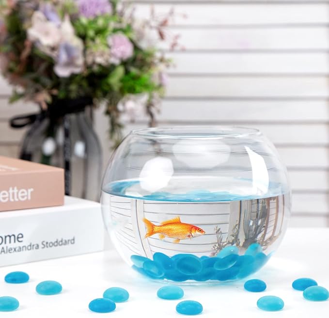 FUTUREPLUS 1LB Frosted Flat Marbles, Blue Glass Pebbles Beads Vase Fillers Decorative Fish Tank Aquarium Rocks for Centerpieces Table Decor