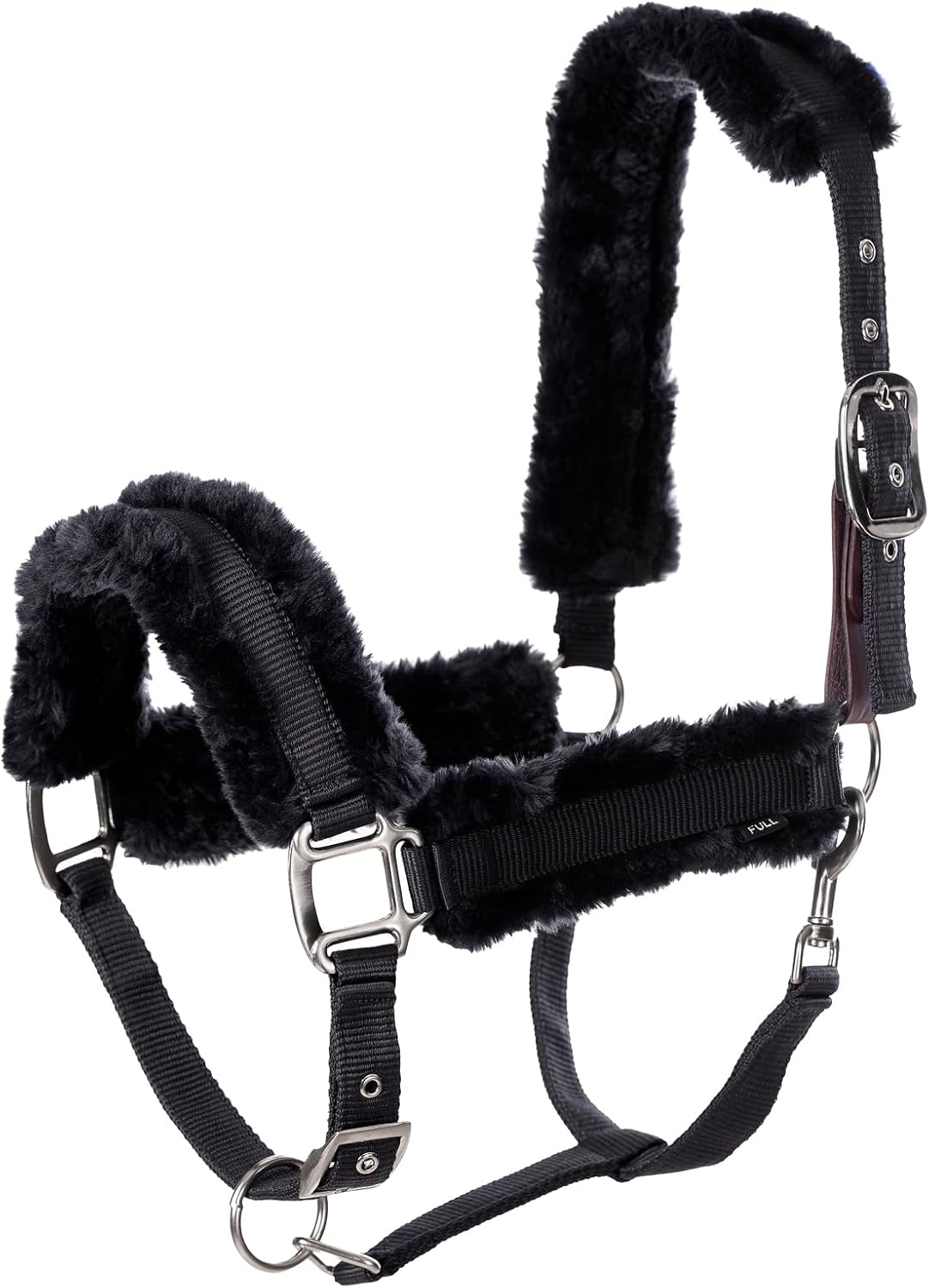 Equinavia Valkyrie Soft Ultra Fleece Padded Adjustable Breakaway Horse Halter - Black/Black - Warmblood