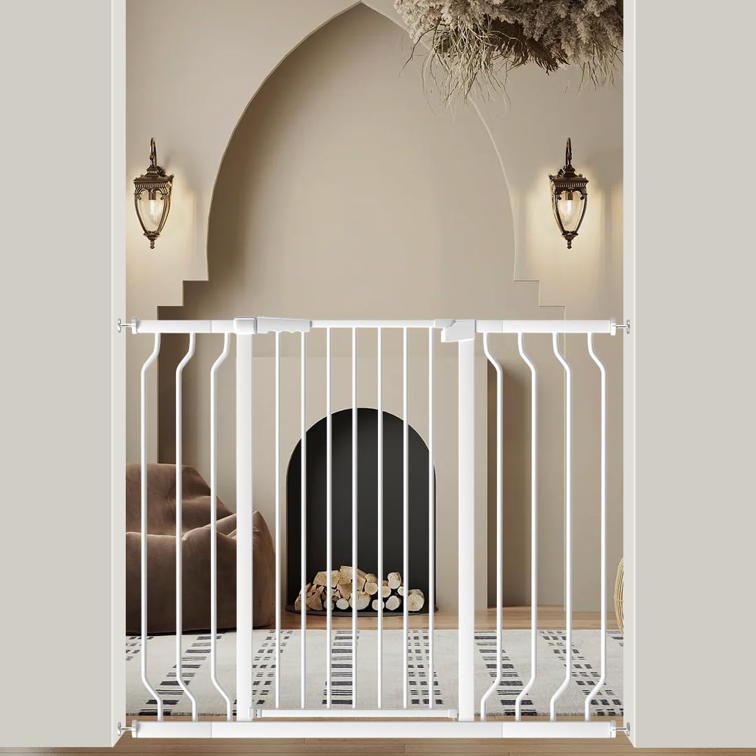 WAOWAO Extra Tall 40.55" Baby Gate 29.92-46.85" Wide Pressure Mounted Walk Through Swing Auto Close Safety White Metal Toddler Child Dog Pet for Indoor Stairs,Doorways,Kitche