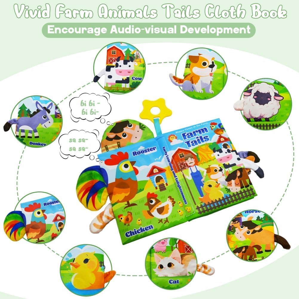 Big Musical Red Barn Toy Farm Animal Finger Puppets for 1 2 3 4 5 Years Old, Animal Figures Playset with Farm Tails Baby Book, Sensory Learning Toys Gift for Toddlers Boys Girls