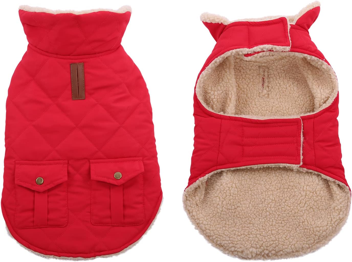 Queenmore Warm Coat for Cold Weather, Quilting Winter Jacket With Ultra Thick Plush Lining and Storage Pockets (Red, X-Small)