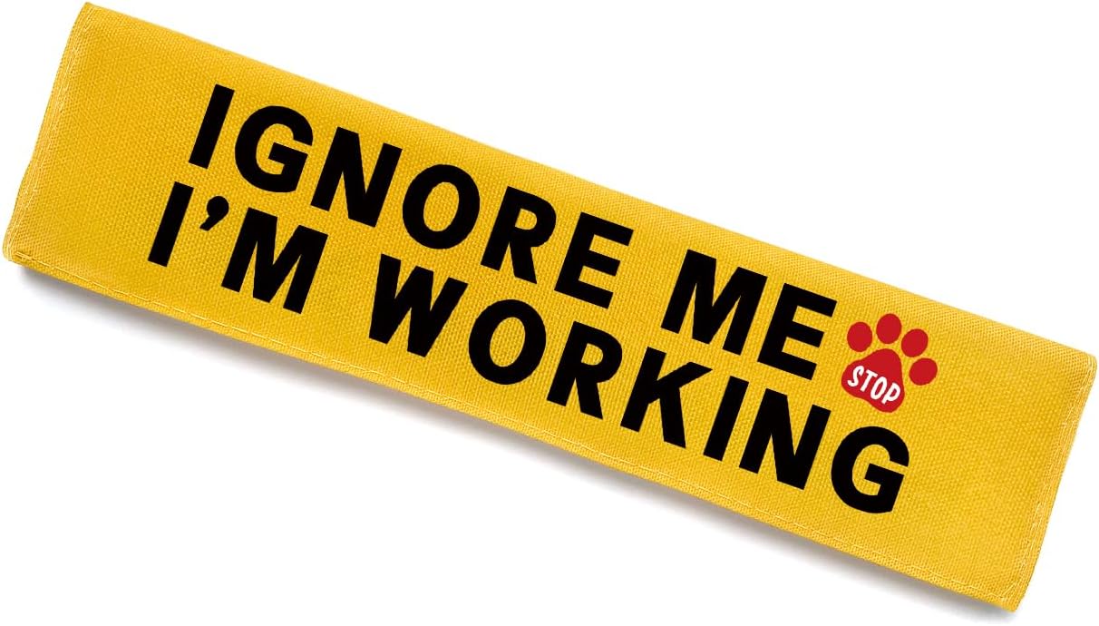 Ignore Me I'm Working Dog Leash Sleeve, Funny Yellow Dog Alert Hanging ID Patch Tag, Do No Pet Leash Wrap Pet Birthday Gifts