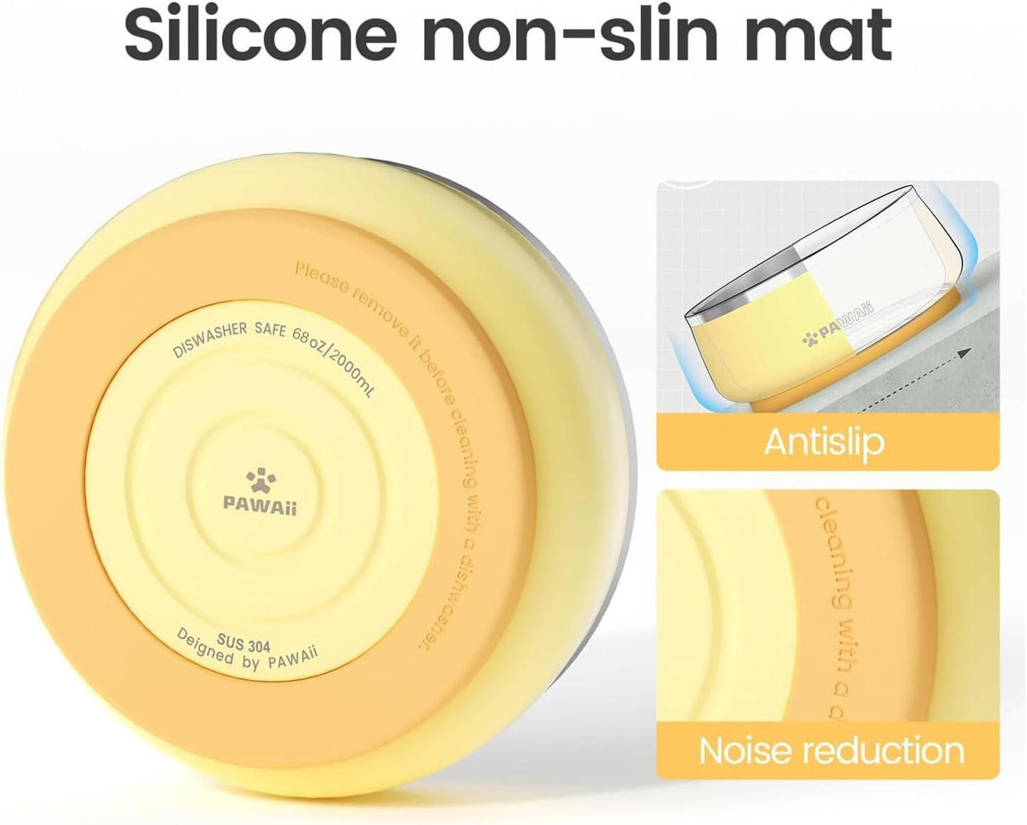 Pawaii Insulated Stainless Steel Dog Bowl with Non-Slip Base & Double Wall Design, ID Tag Included - 68oz Durable Dishwasher Safe Bowl for All Dogs