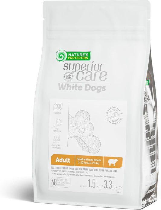 Nature's Protection Superior Care White Dogs Grain-Free Dry Dog Food - High Protein, Tear Stain Dog Food for Small & Mini Breeds Light Coated Adult Dogs, Fresh Pet Meal, Lamb, 3.3 lb
