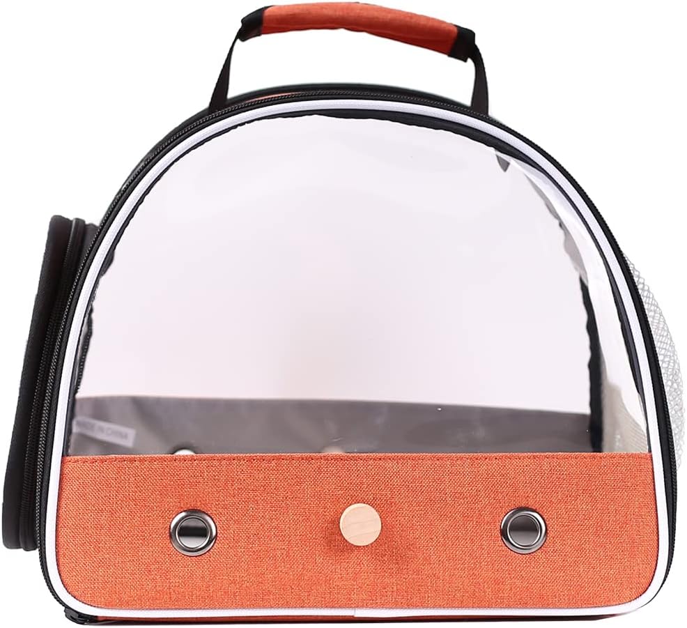 Small Bird Travel Carrier, Portable Bird Travel Outside Cage for Parakeet, Parrot, Budgie, Guinea Pig, Bearded Dragon Reptile Carrier for Hiking Vet Visit Bicycle Ride (Orange)
