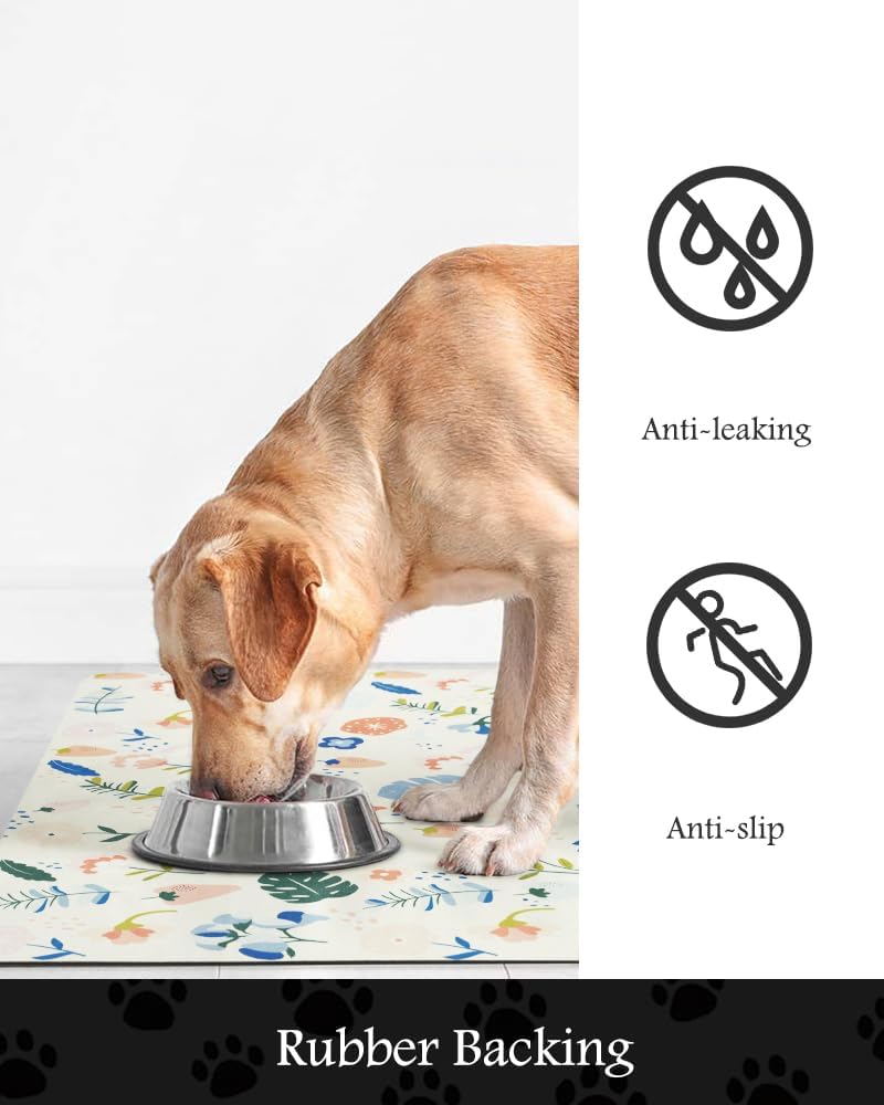 Pet Feeding Mat-Absorbent Dog Mat for Food and Water Bowl-No Stains Quick Dry Water Dispenser Mat-Dog Accessories Pet Supplies-Bowl for Messy Drinkers（LIGHTFLOWERS,17"x34"