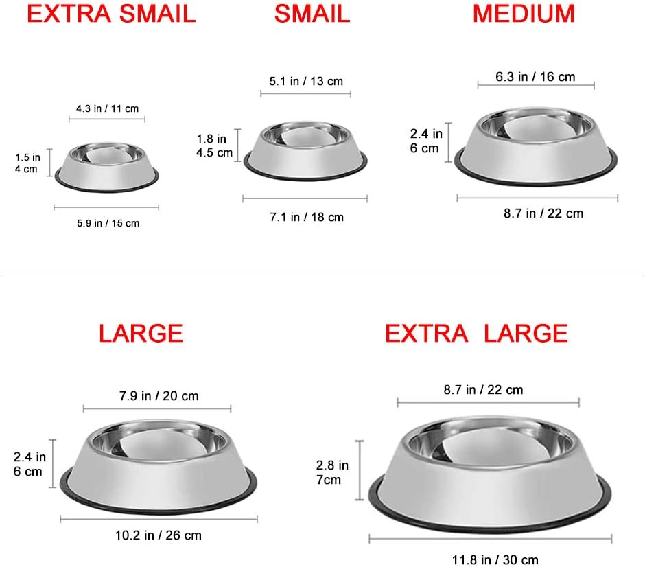 Stainless Steel Dog Bowls, 2.2 Cup/18oz Cat Bowl Water and Food with Rubber Base, Pet Bowls for Medium Dogs, Cats and Rabbit, 3Pack