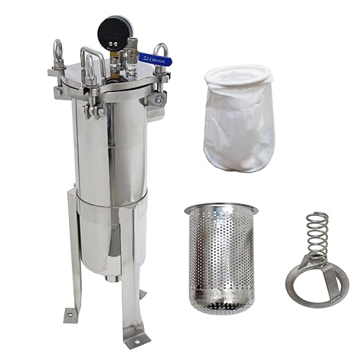 #3 Bag Filter Housing 304 Stainless Steel Filter Solid-Liquid Separation Tool 120PSI Industrial Sock Filter 1" Fnpt in/Out Bag Water Filter Purification Equipment 0.6 SQ FT Filtering Area