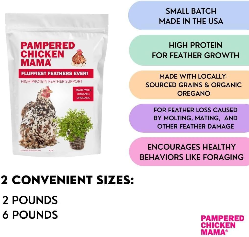 Pampered Chicken Mama Molting Supplement for Chickens: Fluffiest Feathers Ever Backyard Chicken Feed and Supplies for Hens (2 pounds)