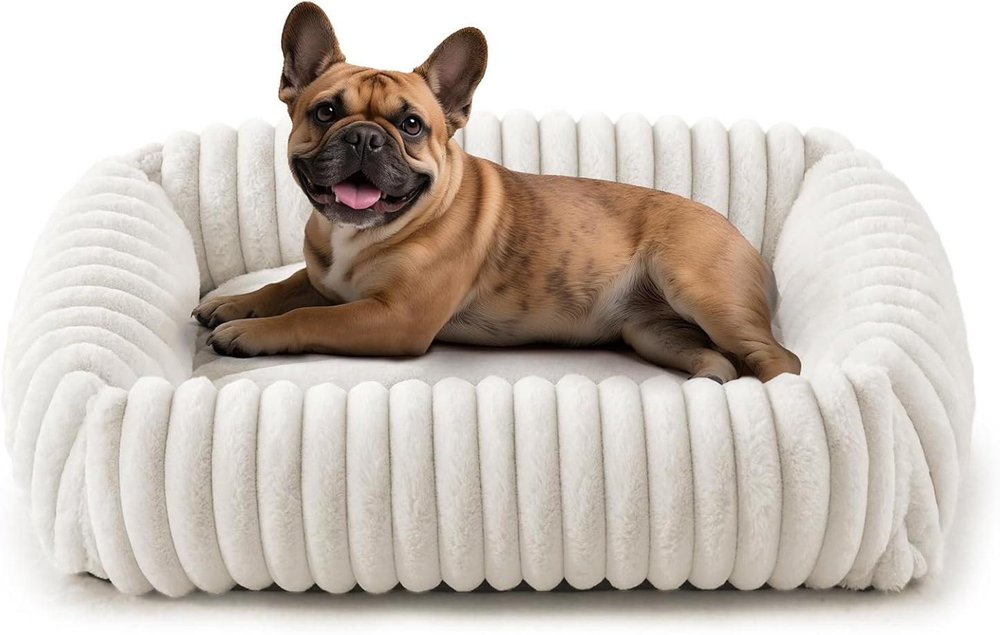 Dog Beds Medium Sized Dog, Washable Orthopedic Pet Bed with Removable Cover, Rectangle Soft Calming Sleeping Puppy Bed Durable Pet Cuddler with Anti-Slip Bottom, 30"x24"x8" Cream