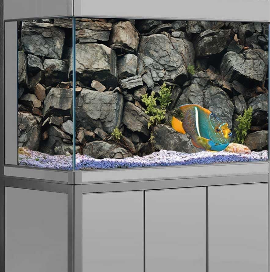 60X24IN Stone Aquarium Background, Rock Fish Tank Background, Natural Rocky Glass Terrarium Background with 8 EVA Double-Sided Tape