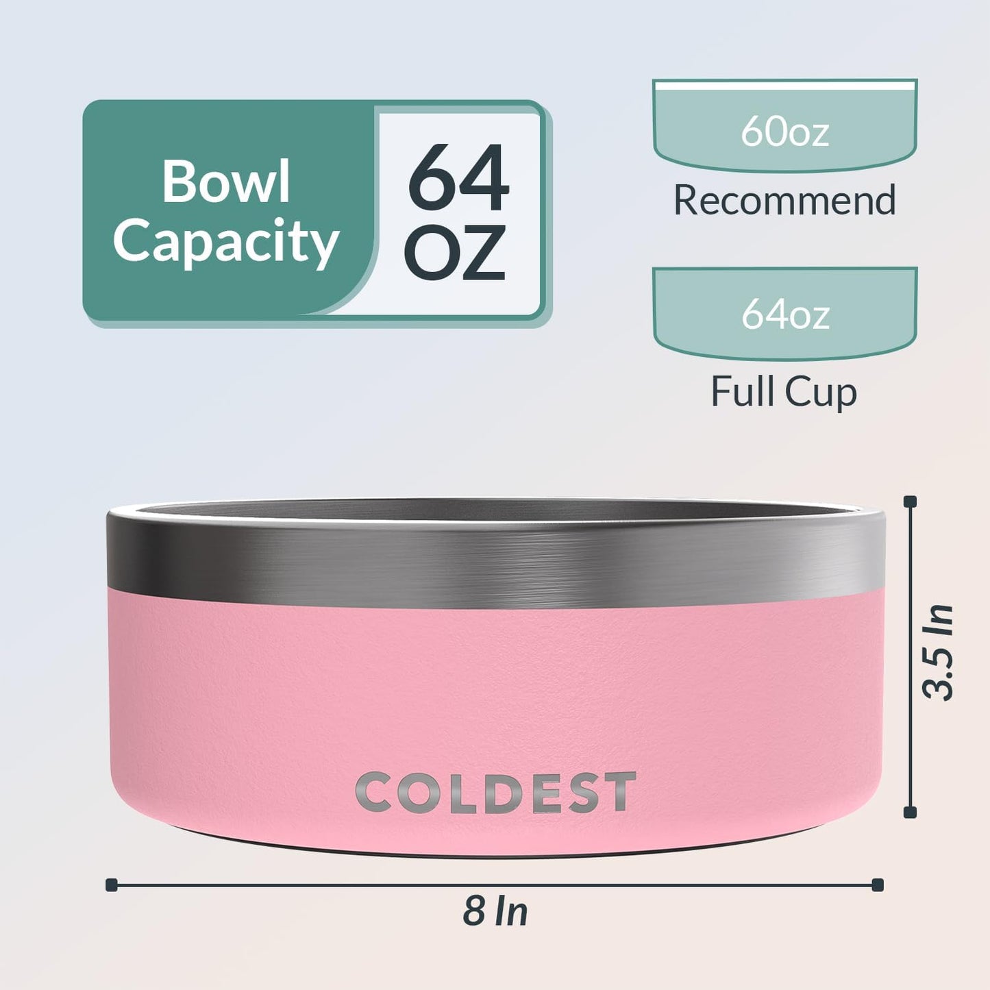Coldest Dog Bowl - Anti Rust Metal, Non Slip, 3 Layers Insulated Stainless Steel Dog Bowls - Spill Proof & Heavy Duty - Water Bowl for Dogs, Cats & Pets, Dish Washer Safe (64 oz,Cotton Candy Pink)