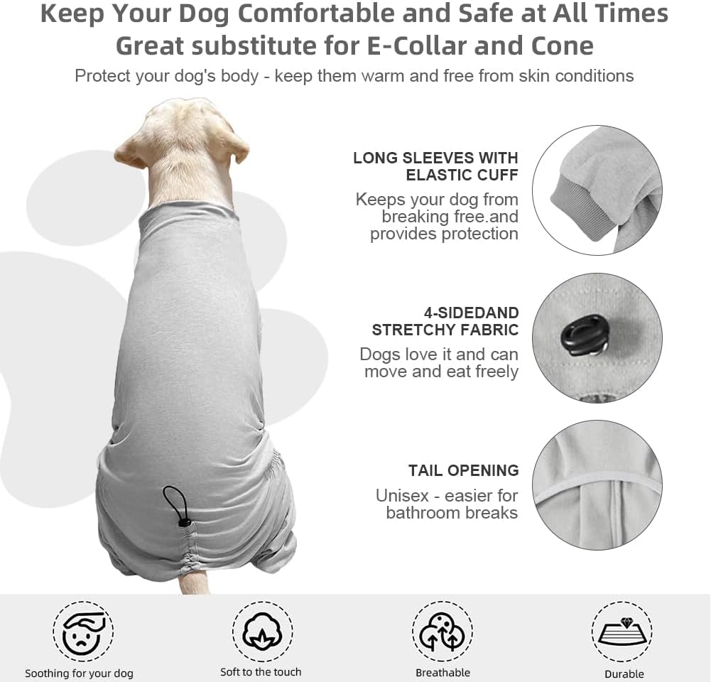 Dog Pyjamas PJS Sweater Clothes and Home Clothing Suitable for Medium to Large Breeds of Dogs, Dog Neutering Suits, Extra-Large Stretch Fabric, Four-Legged Clothes(Thin Gray, 2XL)