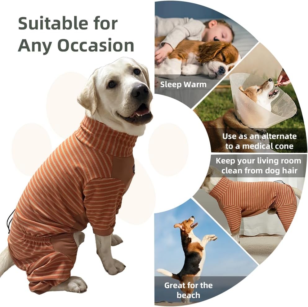 Dog Pyjamas PJS Sweater Clothes and Home Clothing Suitable for Small to Medium Breeds of Dogs, Dog Neutering Suits, Extra-Large Stretch Fabric, Four-Legged (Thickened Orange Stripes, L)