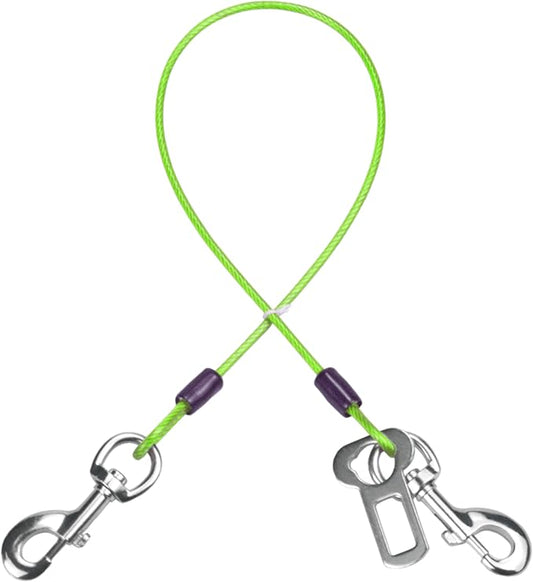 Dog Seat Belt Harness for Car,Dog Seatbelt of Coated Wire Leash Safety Restraint,No Chew Tether Cable Vehicle,Double Clips & Latch(Green, 16 inch/40 CM)