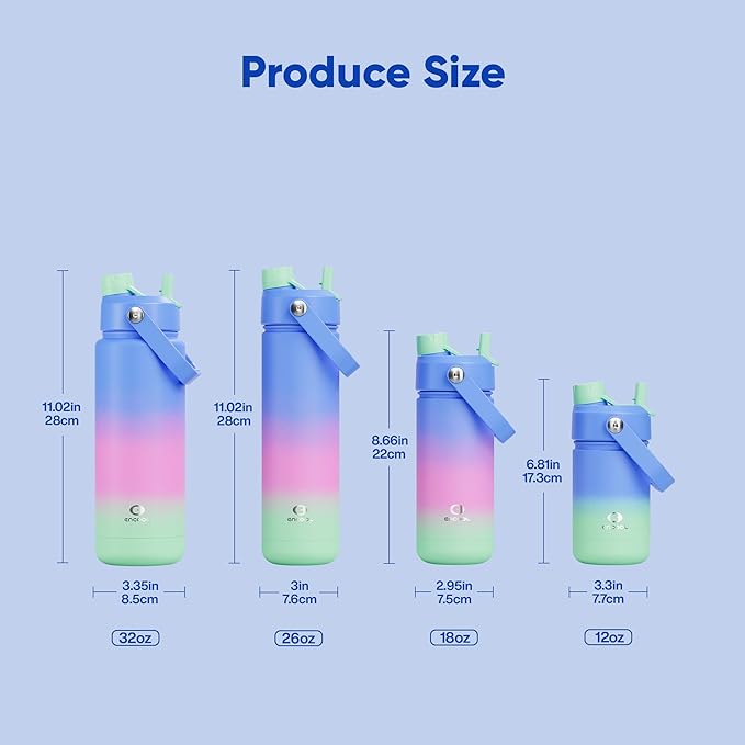 Insulated Water Bottle with Straw Stainless Steel Water Bottle, Leak-Proof, BPA-Free, Double Wall Vacuum Keeps Cold for 24 Hours for Sports, Travel, School (32 oz, Frosted Lilac)