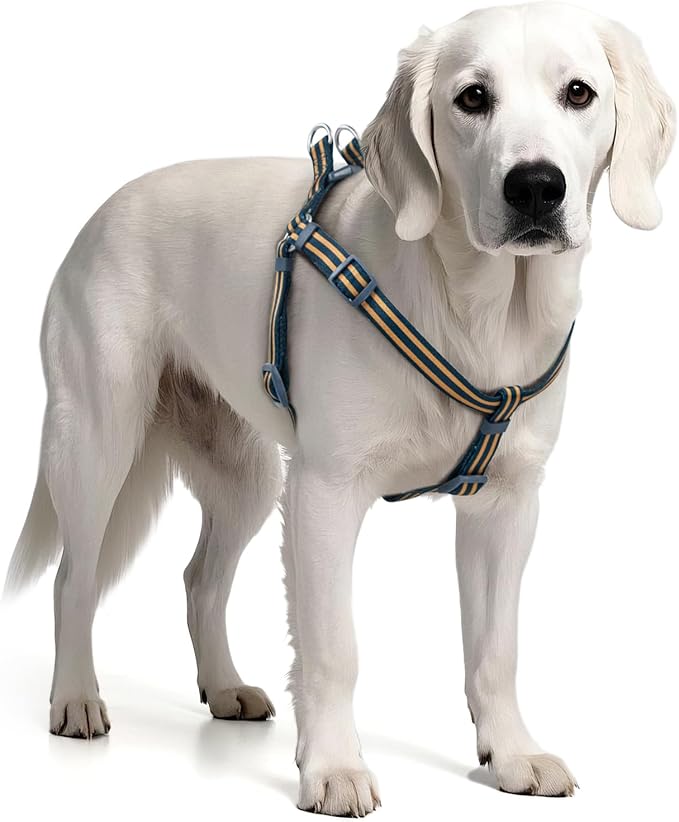 Stripe Step in Dog Harness for Small Dogs, Freedom Nylon Dog Halter Vests, Lightweight and Escape Proof Puppy Harness, Quick Fits for Small Medium and Large Dogs, Blue L