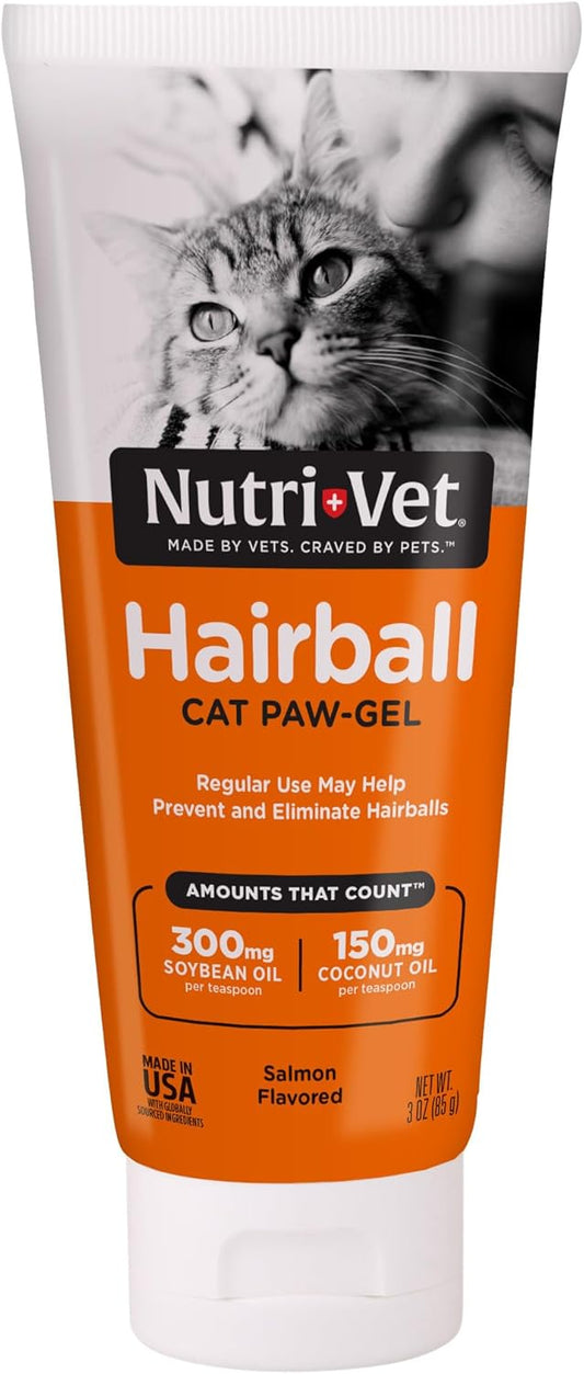 Nutri-Vet Hairball Paw Gel, Cat Hairball Remedy, Kitten Supplies, Hair Ball Relief for Cats, Fur Ball Remedy, Soybean & Coconut Oil, Salmon Flavor, 3 oz