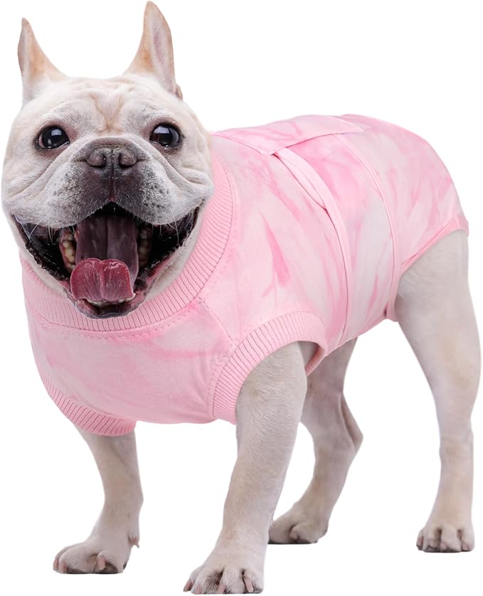 Kuoser Dog Surgery Recovery Suit, Anti Licking Pet Surgical Suit for Dogs Male Neuter, Female Dog Surgery Suit for Spay Subsititute E-Collar Cone, Dogs Body Suits After Surgery Pink Tie Dye XS