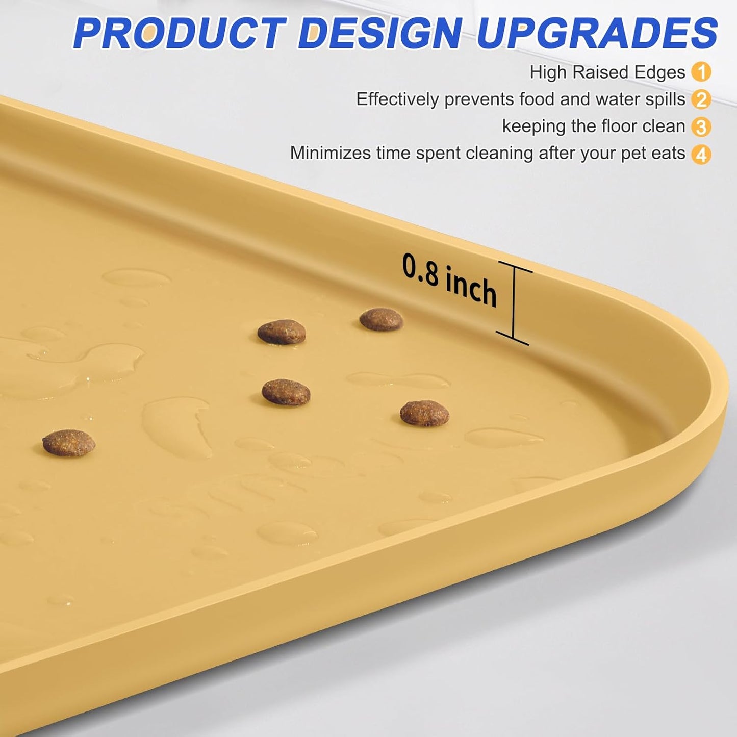 Silicone Pet Feeding Mat with Raised Edge for Food and Water, Dog Bowl Mats, Cat Bowls Placemat with High Lip for Floor Waterproof, Rubber Tray for Cats and Dogs 24 x 16 x0.8 Beige