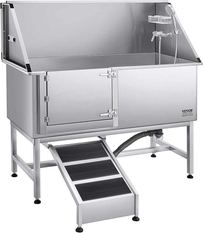 VEVOR Stainless Steel Dog Washing Station, Professional 62 inch Pet Grooming Tub w/Ramp, PE Water Filter Board, Faucet & Showerhead & Soap Holder Bathtub for Large & Medium & Small Pets (Left Door)