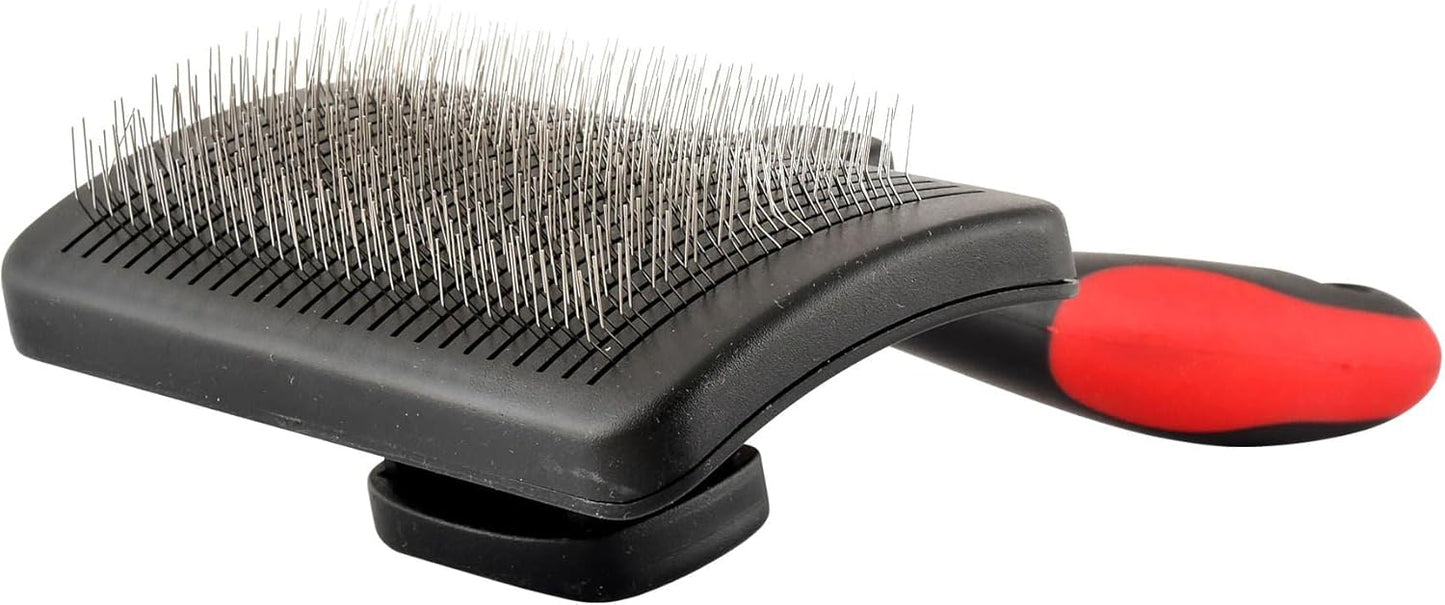Jeffers Pet Self-Cleaning Slicker Brush for Dogs & Cats – Self Cleaning Button, Removes Tangles & Loose Hair, Non Slip Handle for Easy Grooming, Go To Gift for Pet Owners – Black, Red - Small