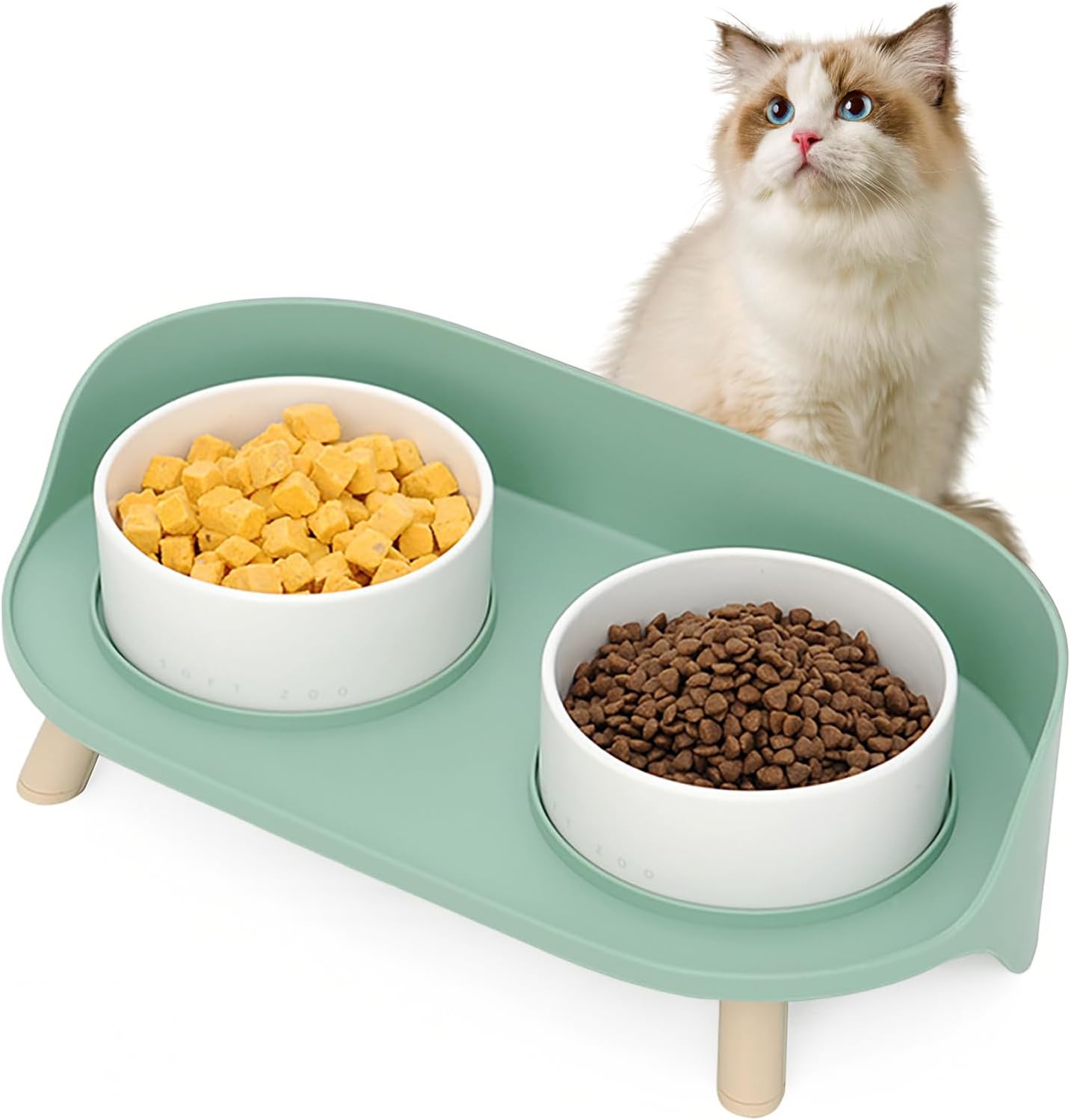 Elevated Dog Bowls Set, Ceramic Pet Food & Water Bowls with Non-Slip Stand, No Spill Design for Cats/Small Medium Dogs Green