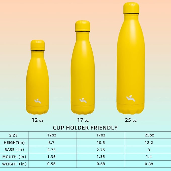 Insulated Water Bottles,17 oz Double Wall Stainless Steel Vacumm Metal Flask for Sports Travel,Yellow