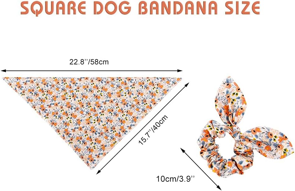 E-Clover Dog Bandanas & Matching Scrunchie Set Girl Cute Flower Dog Scarf Bibs Pet Bandana with Bow Tie for Small Dogs Puppy Owner Spring