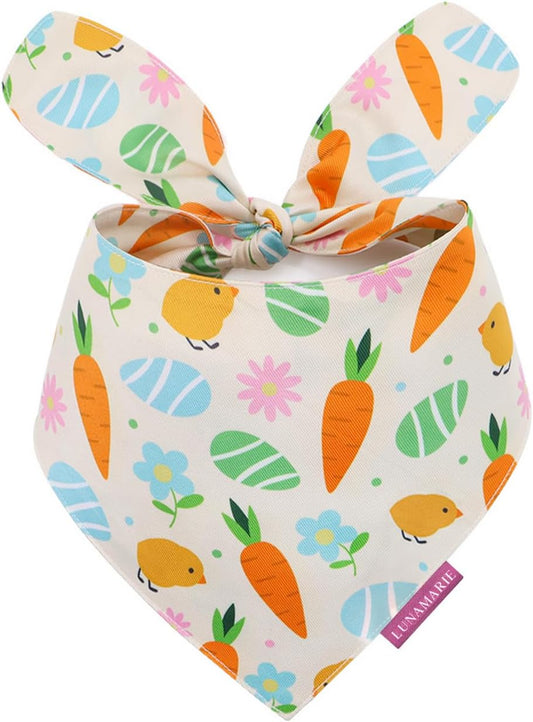 LunaMarie - Luxury Pet Birthday Bandanas -Premium & Silky Poly Fabric | 100% Handmade | Custom Shape Dual Layered (Easter Garden, Large)