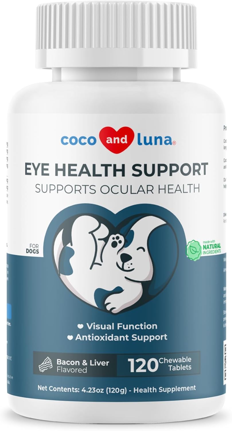 Eye Support for Dogs - 120 Chewable Tablets - Supplements for Vision, Eye Vitamins for Dogs, with Cod Liver Oil Antioxidant, Omega 3 EPA and DHA Fatty Acids.